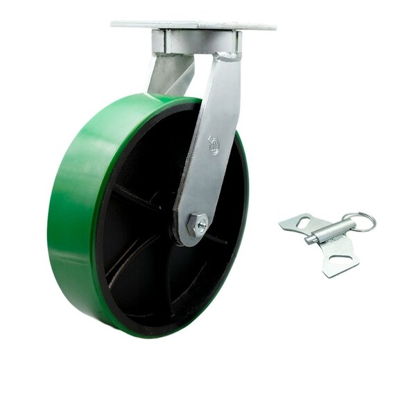 Service Caster 12'' Heavy Duty Green Poly on Cast Iron Wheel Swivel Caster with Swivel Lock CRAN-SCC-KP92S1230-PUR-GB-BSL - main